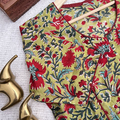 Vriksham Premium Floral Printed Readymade Blouse-Kalamkari Print-Olive Green-VS4524