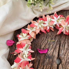 Vriksham Elegant Peach Serenity & Mini White Flower Gajra With Pearl Buds Flower Accessories-H1162