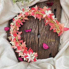 Vriksham Elegant Peach Serenity & Mini White Flower Gajra With Pearl Buds Flower Accessories-H1162