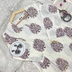 Vriksham Elegant Ivory Ethnic Suit With Lavender Floral Motifs & Layered Cape 3 Piece Cotton Suit Set-VS5086