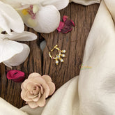 Vriksham Antique Golden Naths/Nose pin-Pearl-Tear Drop-Red White-G17456