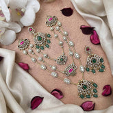 Vriksham Designer Three Layered Style Emerald Look Style Short Neckpiece-VV2006