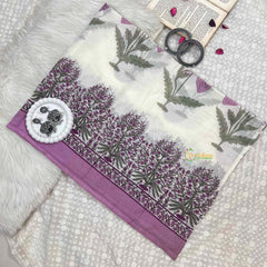 Vriksham Elegant Ivory Ethnic Suit With Lavender Floral Motifs & Layered Cape 3 Piece Cotton Suit Set-VS5086