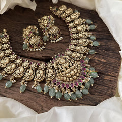 Lakshmi Peacock Neckpiece-Aqua Green Bead-G14761