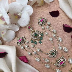 Vriksham Designer Three Layered Style Emerald Look Style Short Neckpiece-VV2006