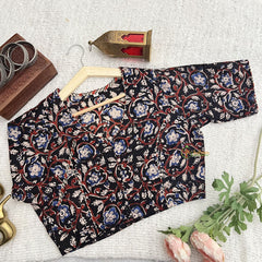 Vriksham Premium Floral Printed Readymade Blouse-Kalamkari Print-Black-VS4520