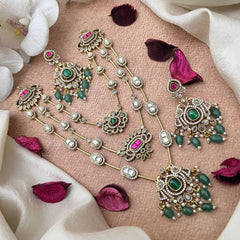 Vriksham Designer Three Layered Style Emerald Look Style Short Neckpiece-VV2006