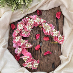 Vriksham Pink Blossom Sunset & Mini White Flower Gajra With Pearl Buds Flower Accessories-H1160