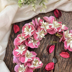 Vriksham Pink Blossom Sunset & Mini White Flower Gajra With Pearl Buds Flower Accessories-H1160