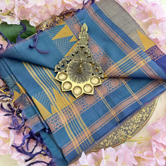 Blue Grey Chinnalampattu Saree with Double Copper Border - VS3673
