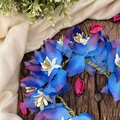 Vriksham Artificial Blue Shade Fabric Flower Gajra With Pearl Buds Flower Accessories-H1153