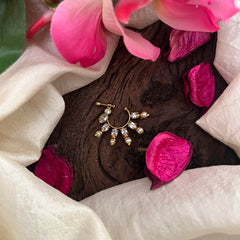 Premium AD Stone Parrot Nath / Nose pin-White-Pearl-G13906