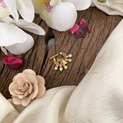 Vriksham Peacock Golden Naths/Nose pin-Pearl-Red-G17461