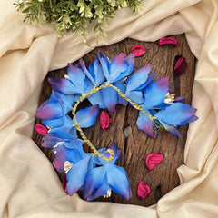 Vriksham Artificial Blue Shade Fabric Flower Gajra With Pearl Buds Flower Accessories-H1153