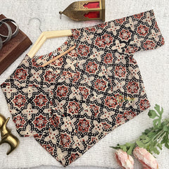 Vriksham Premium Floral Printed Readymade Blouse-Kalamkari Print-Off White Black & Red-VS4527