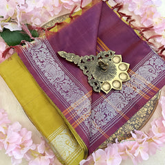 Mustard Chinnalampattu Saree with Silver Border and Green Butta - VS3667