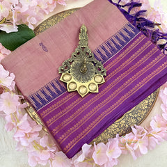 Onion Pink Chinnalampattu Saree with Copper Temple Border - VS3668