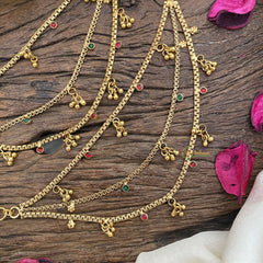 Vriksham Gold Look Alike Red Green Stone with Ghungroo Maatil-G16479