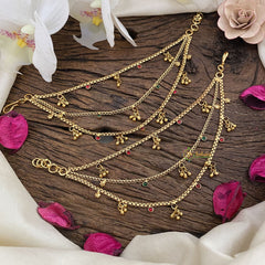 Vriksham Gold Look Alike Red Green Stone with Ghungroo Maatil-G16479