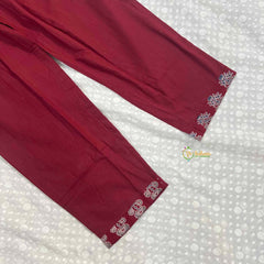 Vriksham Maroon Ajrakh Hand-Block Print Kurta With Cowrie Shell & Tassel Detail 3 Piece Suit Set-VS5085