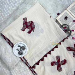 Vriksham Maroon Ajrakh Hand-Block Print Kurta With Cowrie Shell & Tassel Detail 3 Piece Suit Set-VS5085