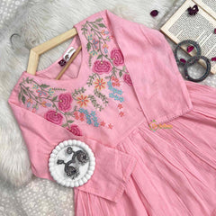 Vriksham Peach Blossom Floral Embroidered Anarkali Layered Cape With Dupatta Suit Set-VS5080