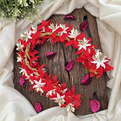 Vriksham Elegant Red Serenity & Mini White Flower Gajra With Pearl Buds Flower Accessories-H1164