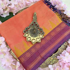 Orange Chinnalampattu Saree Double Copper and Temple Border - VS3677