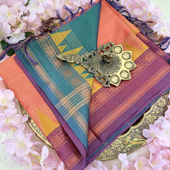 Orange Chinnalampattu Saree Double Copper and Temple Border - VS3677