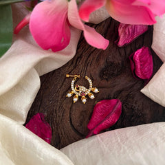 Peacock Red White AD Stone Nath / Nose pin-Pearl-G13889