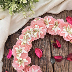 Vriksham Pitch Blossom Sunset & Mini White Flower Gajra With Pearl Buds Flower Accessories-H1161