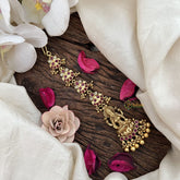 Vriksham Antique Gold Half-Moon & Lakshmi Style Maang Tikka-Red-Gold Bead-G19440