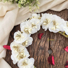 Vriksham White Blossom Sunset & Mini White Flower Gajra With Pearl Buds Flower Accessories-H1158