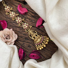 Vriksham Antique Gold Half-Moon & Lakshmi Style Maang Tikka-Red-Gold Bead-G19440