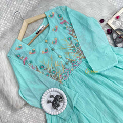Vriksham Mint Sea Green Potli Button Detailing Embroidered Anarkali With Dupatta Suit Set-VS5081