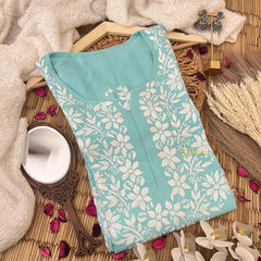 Vriksham Aqua Blue Chikankari Kurti & Pajama Set-VS4331