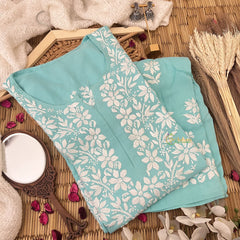 Vriksham Aqua Blue Chikankari Kurti & Pajama Set-VS4331