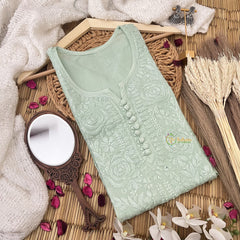 Vriksham Pista Green Chikankari Kurti & Pajama Set-VS4325