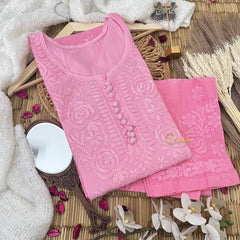 Vriksham Light Pink Chikankari Kurti & Pajama Set-VS4326