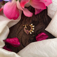 Premium Red AD Stone Peacock Nath / Nose pin-Pearl-G13866