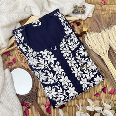 Vriksham Navy Blue Chikankari Kurti & Pajama Set-VS4327