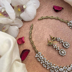 Vriksham Classic Floral Style AD Stone Short Neckpiece-White-G21068