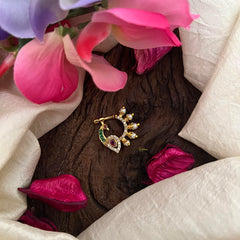 Premium Red White Green AD Stone Peacock Nath / Nose pin-Pearl-G13869