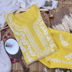 Vriksham Yellow Chikankari Kurti & Pajama Set-VS4330