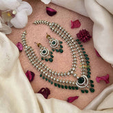 Vriksham Premium Green Double Layered Pear Style Short Neckpiece-White Green-VV2002