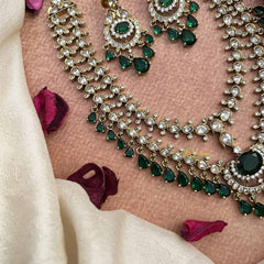 Vriksham Premium Green Double Layered Pear Style Short Neckpiece-White Green-VV2002