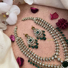 Vriksham Premium Green Double Layered Pear Style Short Neckpiece-White Green-VV2002