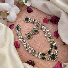 Vriksham Designer Double Layered Look Floral Style Short Neckpiece-White Green-VV2001