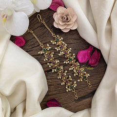 Vriksham Premium Kemp Single Strand Maatil with Pearl-Red Green-G16477