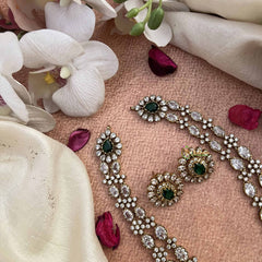 Vriksham Designer Double Layered Look Floral Style Short Neckpiece-White Green-VV2001